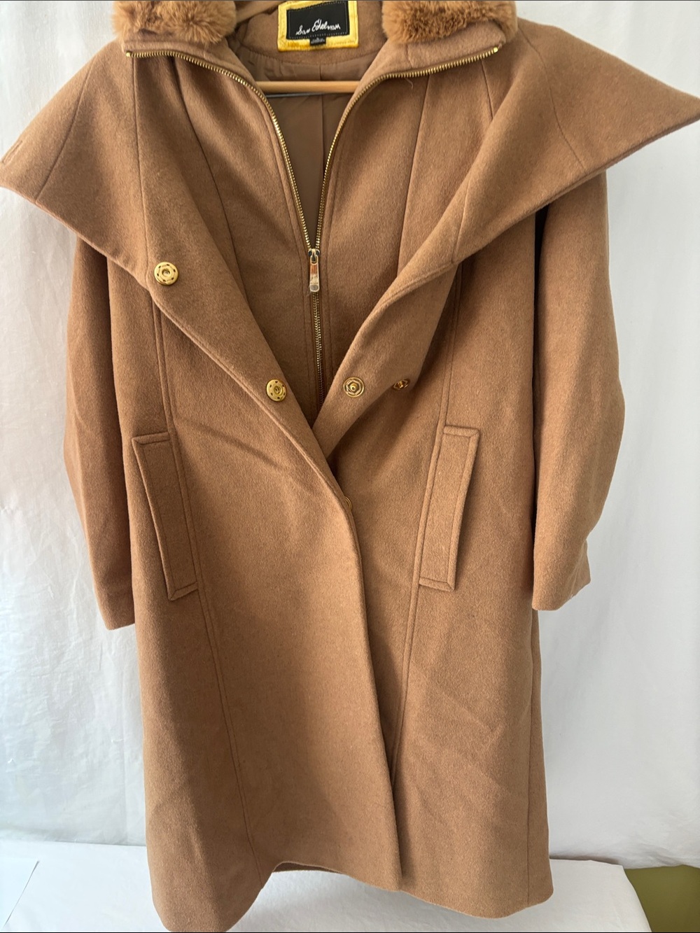 Sam Edelman Camel Trench Coat with Fur Trim. 60% wool